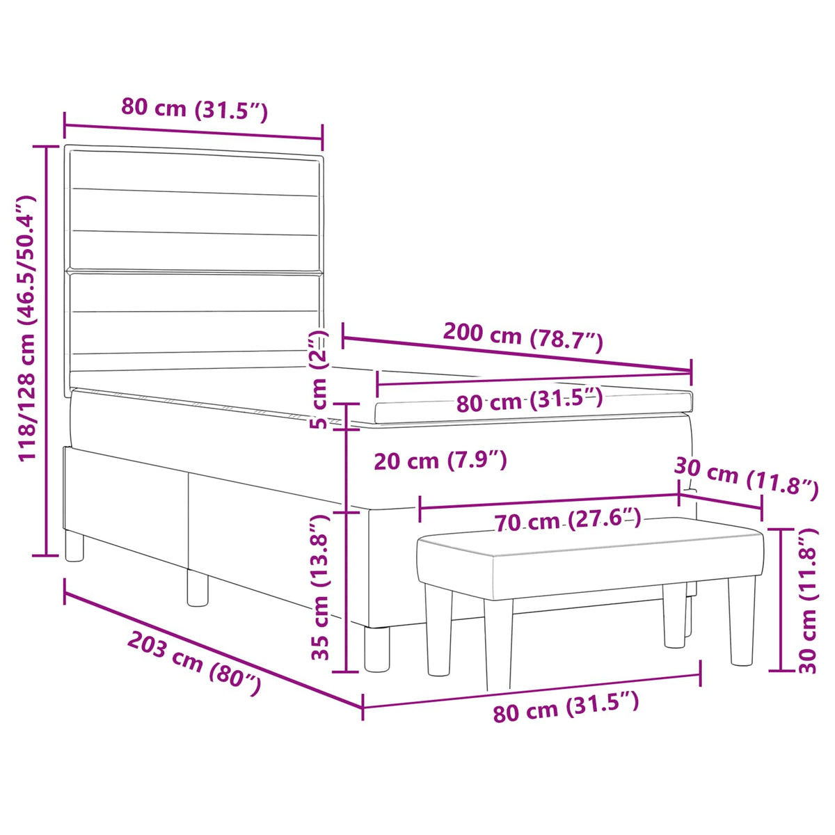 Boxspringbed met hoofdeinde Donkerbruin 80 x 200 cm Stof