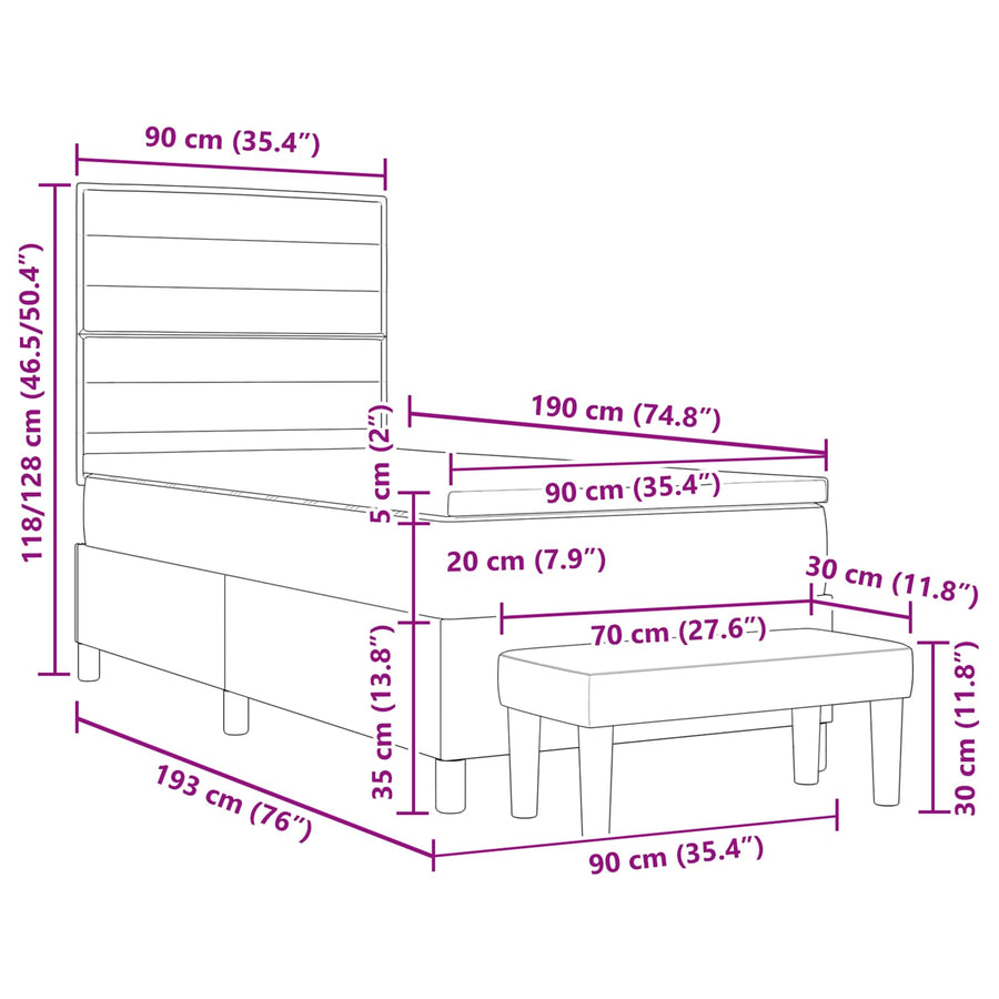 Boxspringbed met hoofdeinde Lichtgrijs 90 x 190 cm Stof