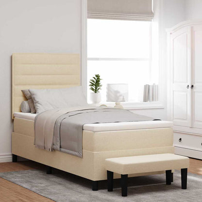 Boxspring Bed Met Matras Stof & Bewerkt Hout Crème 100 x 200 cm Lijnen ontwerp