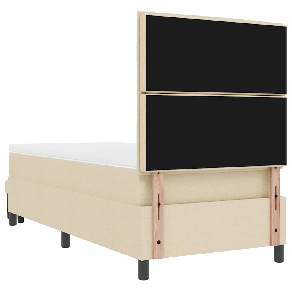 Boxspring Bed Met Matras Stof & Bewerkt Hout Crème 100 x 200 cm Lijnen ontwerp