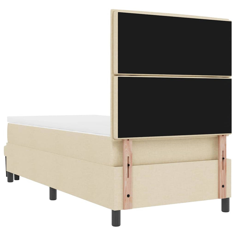 Boxspring Bed Met Matras Stof & Bewerkt Hout Crème 100 x 200 cm Lijnen ontwerp