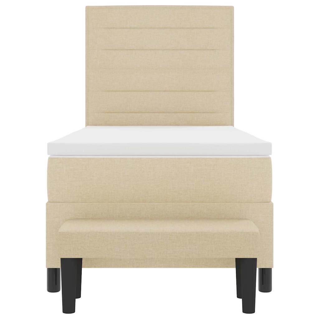 Boxspring Bed Met Matras Stof & Bewerkt Hout Crème 100 x 200 cm Lijnen ontwerp