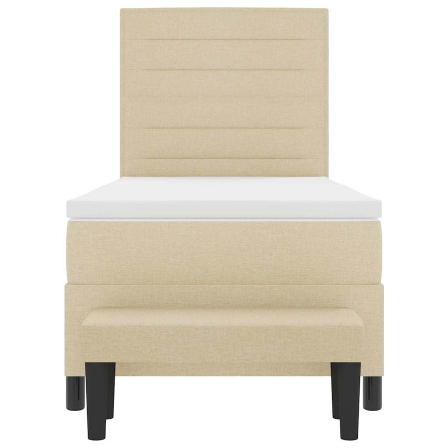 Boxspring Bed Met Matras Stof & Bewerkt Hout Crème 100 x 200 cm Lijnen ontwerp