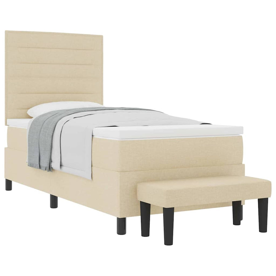 Boxspring Bed Met Matras Stof & Bewerkt Hout Crème 100 x 200 cm Lijnen ontwerp