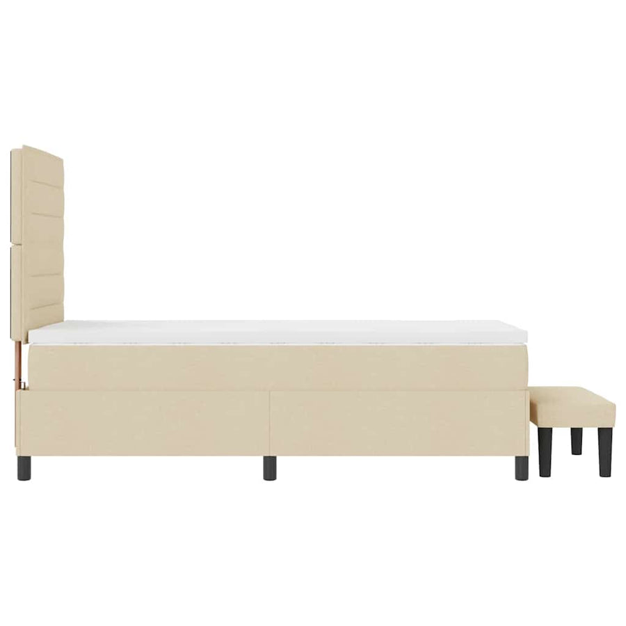 Boxspring Bed Met Matras Stof & Bewerkt Hout Crème 100 x 200 cm Lijnen ontwerp