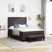 Boxspringbed 140x200 cm donkerbruin stof hoofdeinde bankje