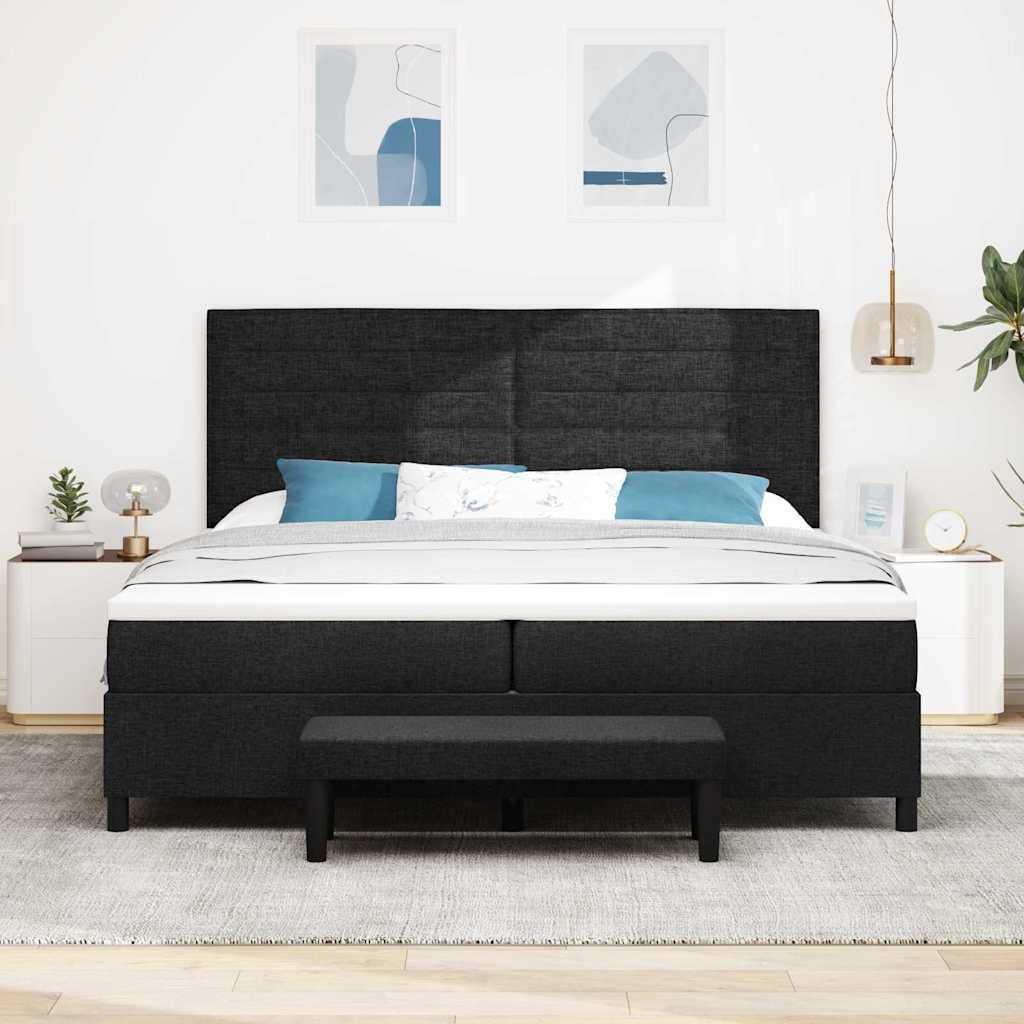 Boxspringbed met matras met hoofdeinde Zwart 200 x 200 cm Stof