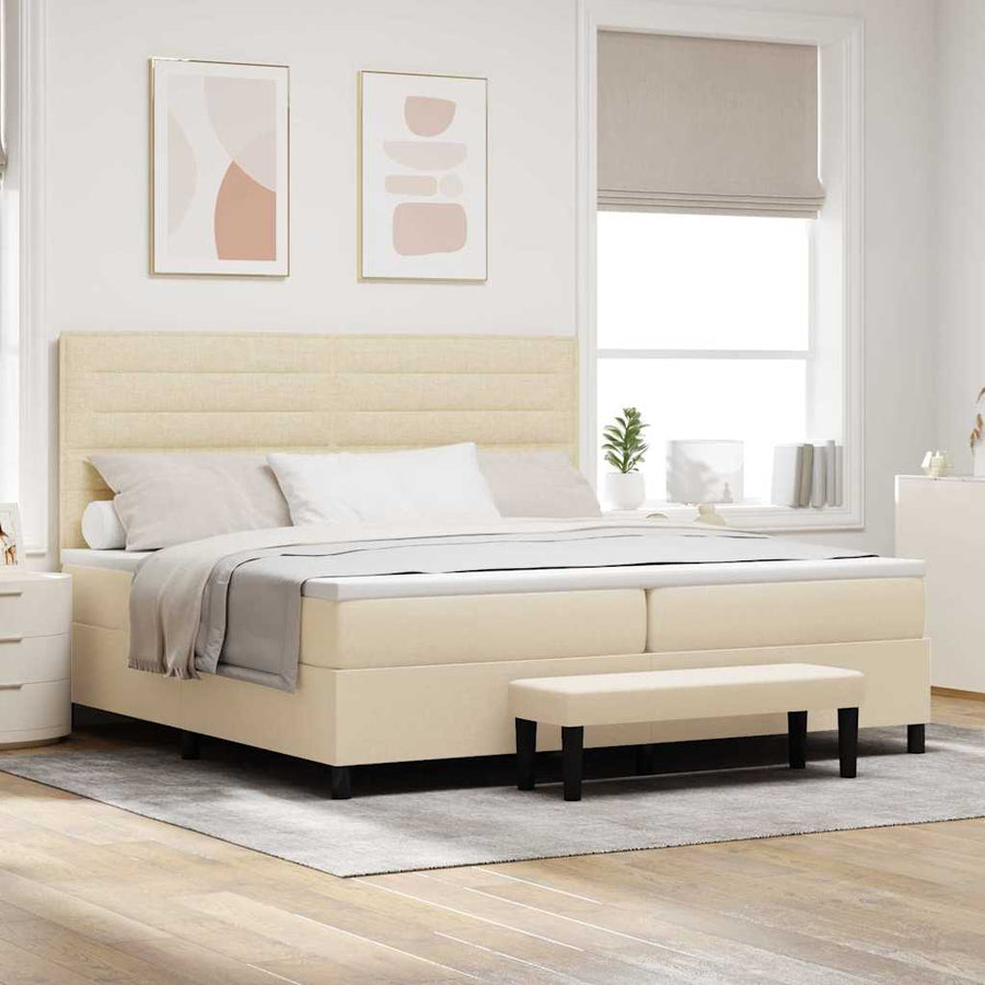 Boxspringbed met matras met hoofdeinde Crème 200 x 200 cm Stof