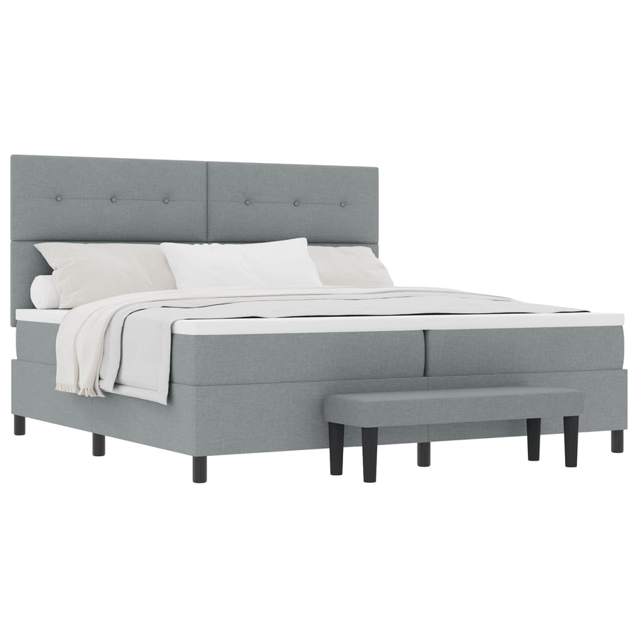 Boxspringbed met hoofdeinde Lichtgrijs 200 x 200 cm Stof