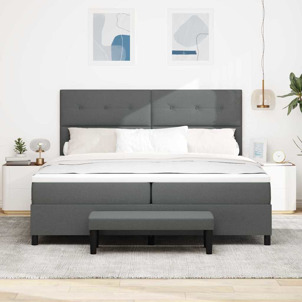 Boxspringbed met hoofdeinde Donkergrijs 200 x 200 cm Stof