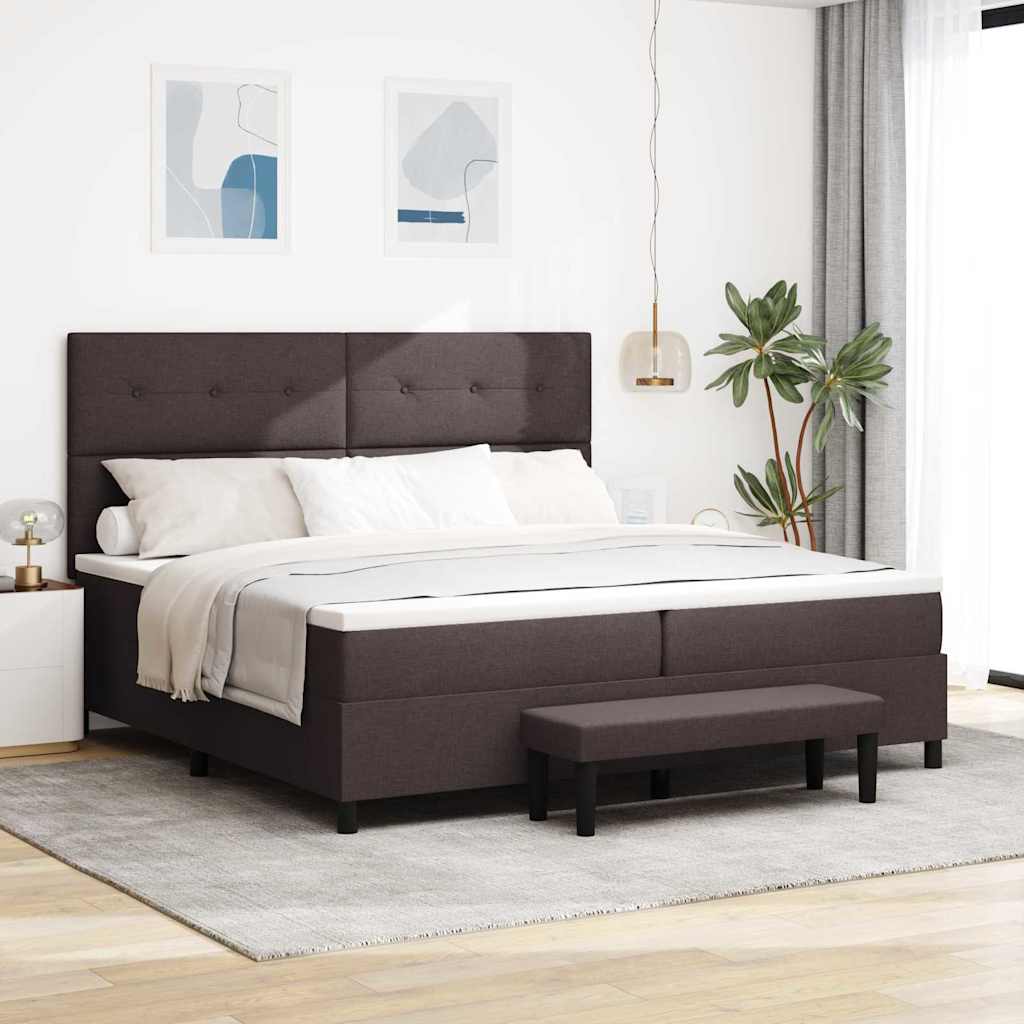 Boxspringbed met hoofdeinde Donkerbruin 200 x 200 cm Stof