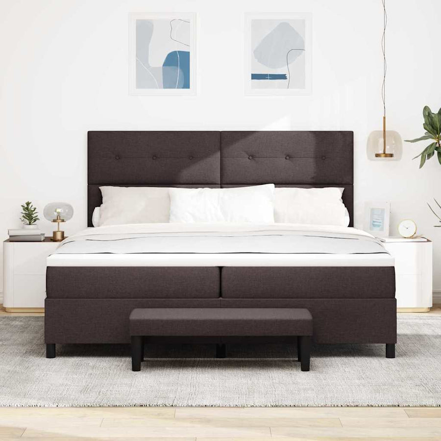 Boxspringbed met hoofdeinde Donkerbruin 200 x 200 cm Stof