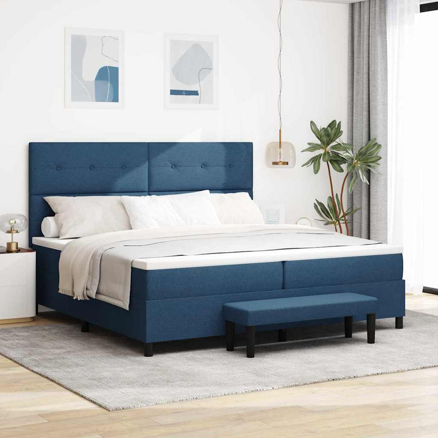Boxspring bed met matras met hoofdeinde Blauw 200 x 200 cm Stof