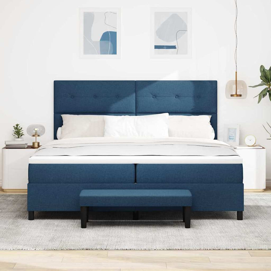 Boxspring bed met matras met hoofdeinde Blauw 200 x 200 cm Stof
