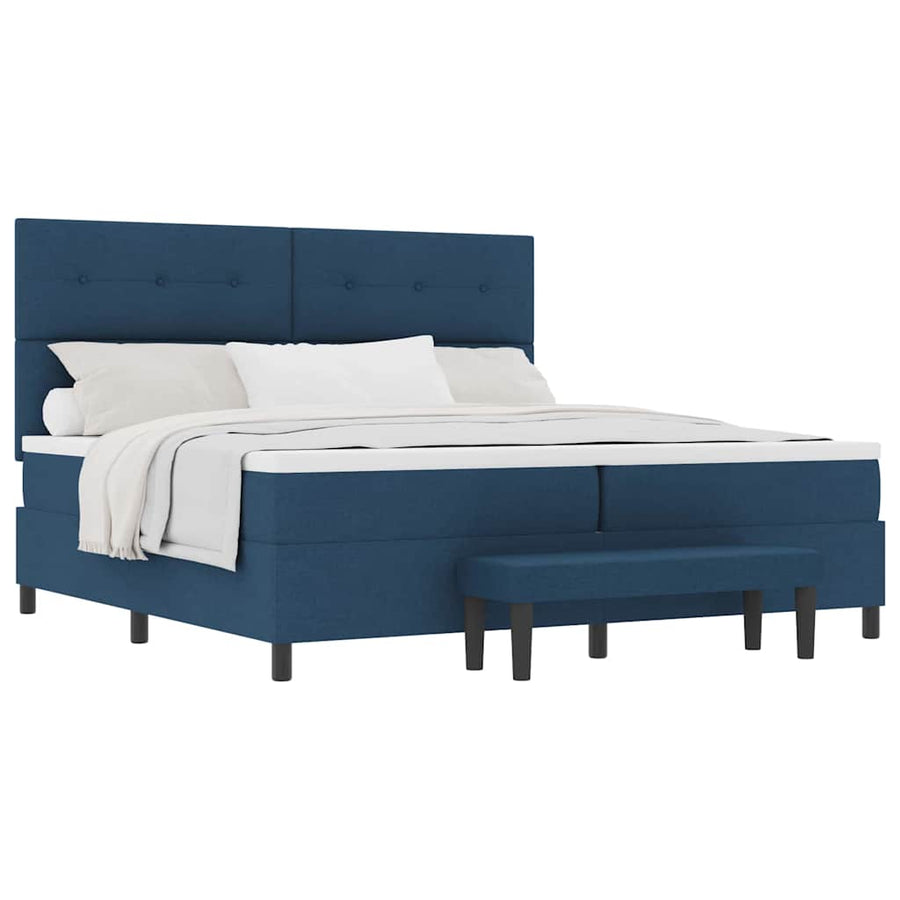 Boxspring bed met matras met hoofdeinde Blauw 200 x 200 cm Stof