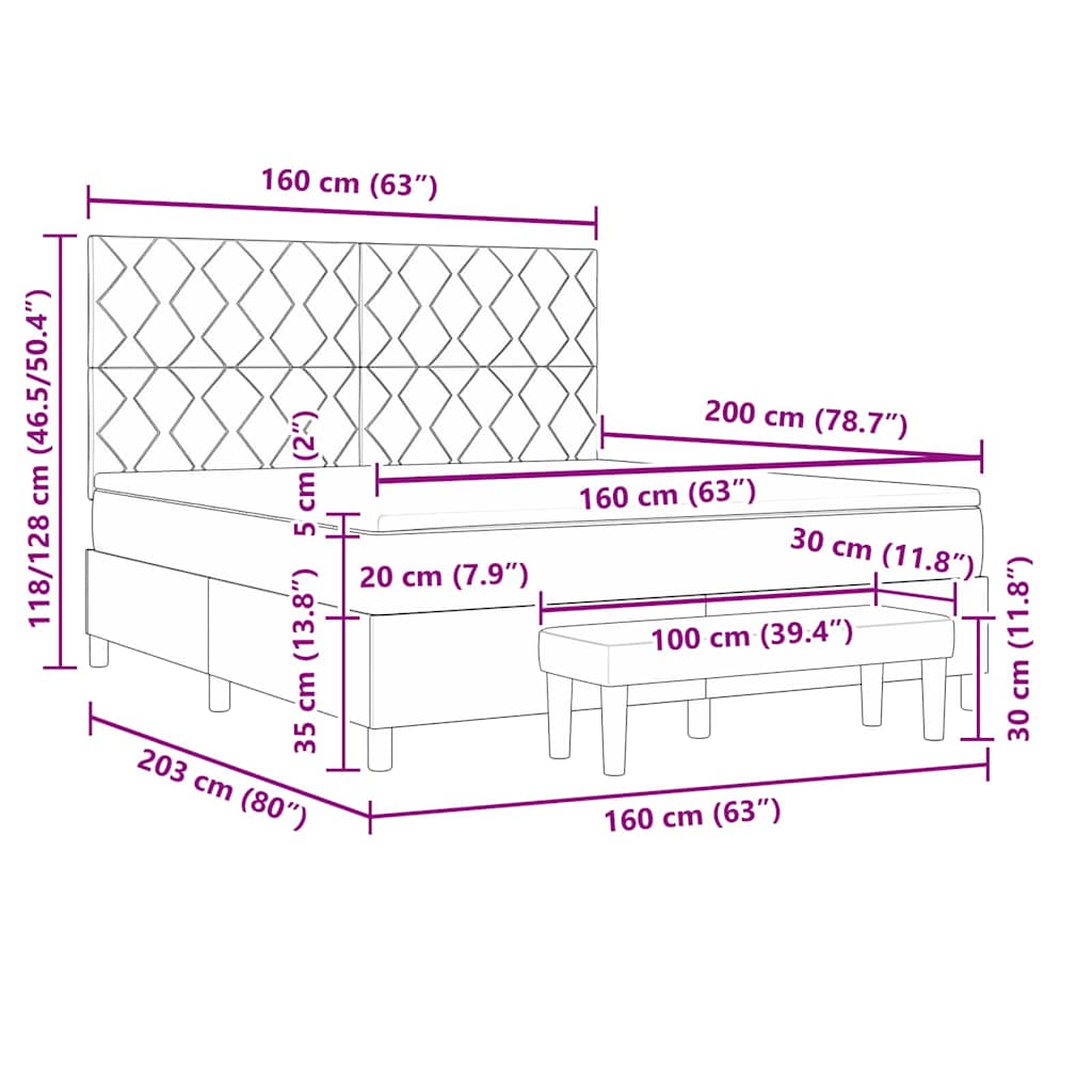 Boxspring bed Lichtgrijs 160 x 200 cm Stof & Bewerkt hout