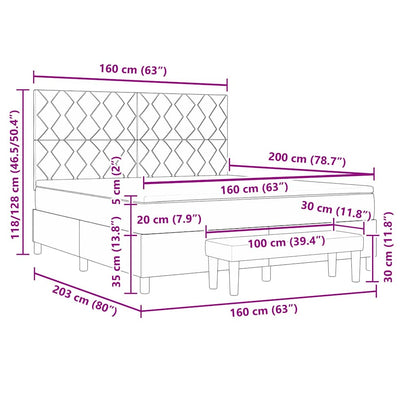 Boxspring bed Lichtgrijs 160 x 200 cm Stof & Bewerkt hout