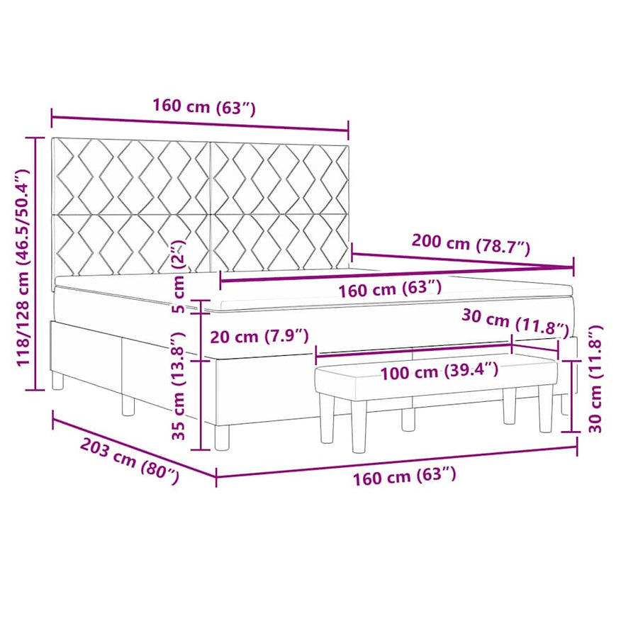 Boxspring bed Lichtgrijs 160 x 200 cm Stof & Bewerkt hout