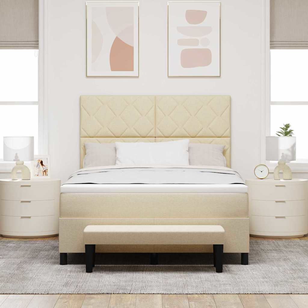 Boxspring bed met matras Crème 160 x 200 cm Stof & Bewerkt hout