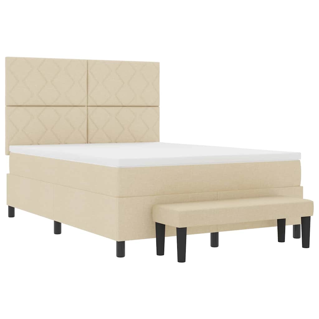 Boxspring bed met matras Crème 160 x 200 cm Stof & Bewerkt hout