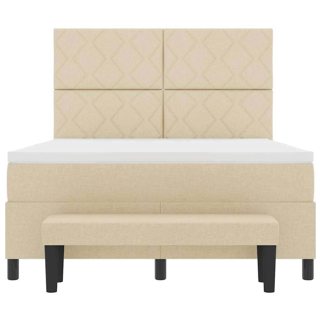 Boxspring bed met matras Crème 160 x 200 cm Stof & Bewerkt hout