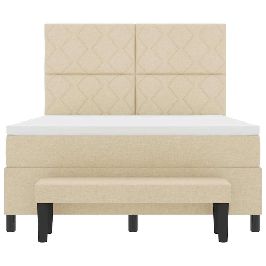 Boxspring bed met matras Crème 160 x 200 cm Stof & Bewerkt hout