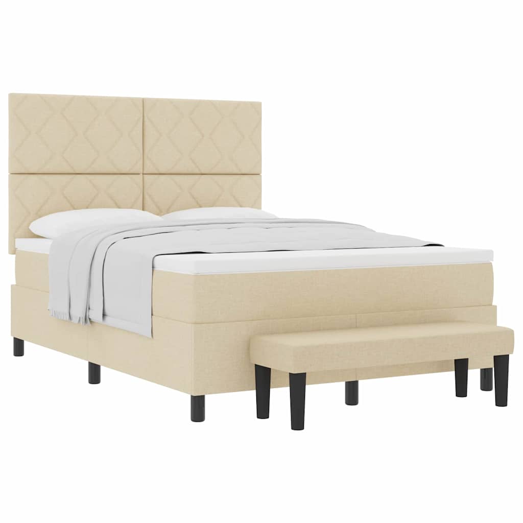 Boxspring bed met matras Crème 160 x 200 cm Stof & Bewerkt hout