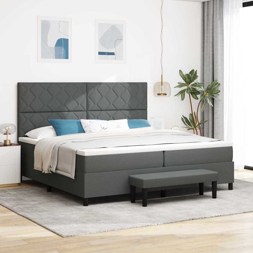 Boxspring bed Donkergrijs 200 x 200 cm Stof & Bewerkt hout