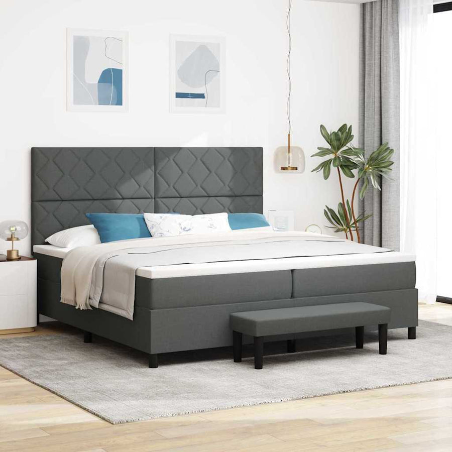 Boxspring bed Donkergrijs 200 x 200 cm Stof & Bewerkt hout