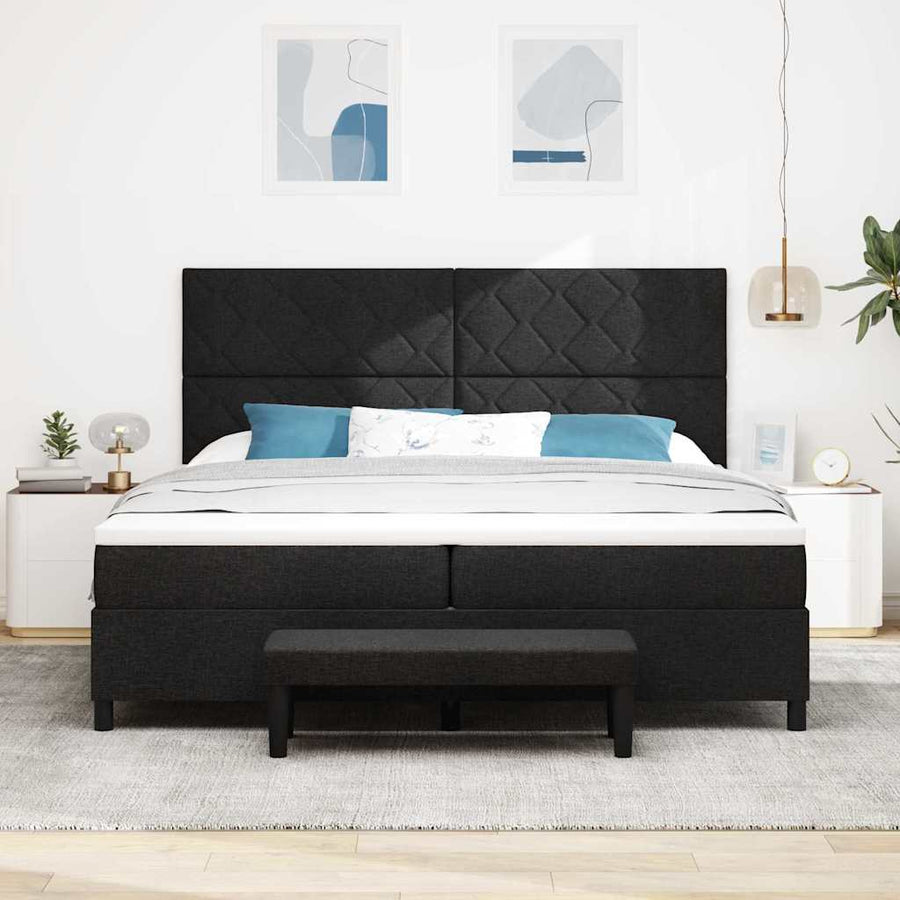 Boxspring bed met matras Zwart 200 x 200 cm Stof & Bewerkt hout