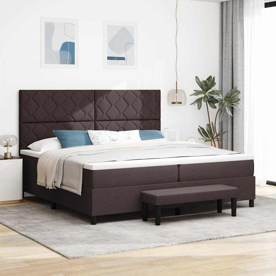 Boxspring bed Donkerbruin 200 x 200 cm Stof & Bewerkt hout
