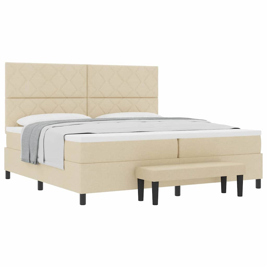 Boxspring bed met matras met hoofdeinde Crème 200 x 200 cm Stof