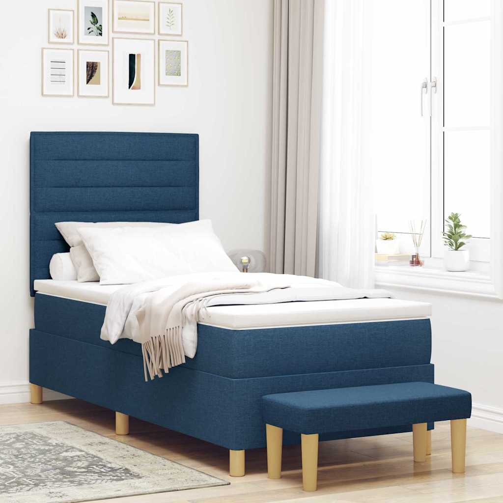 Boxspring bed met kussen met hoofdeinde Blauw 200 x 90 cm Stof