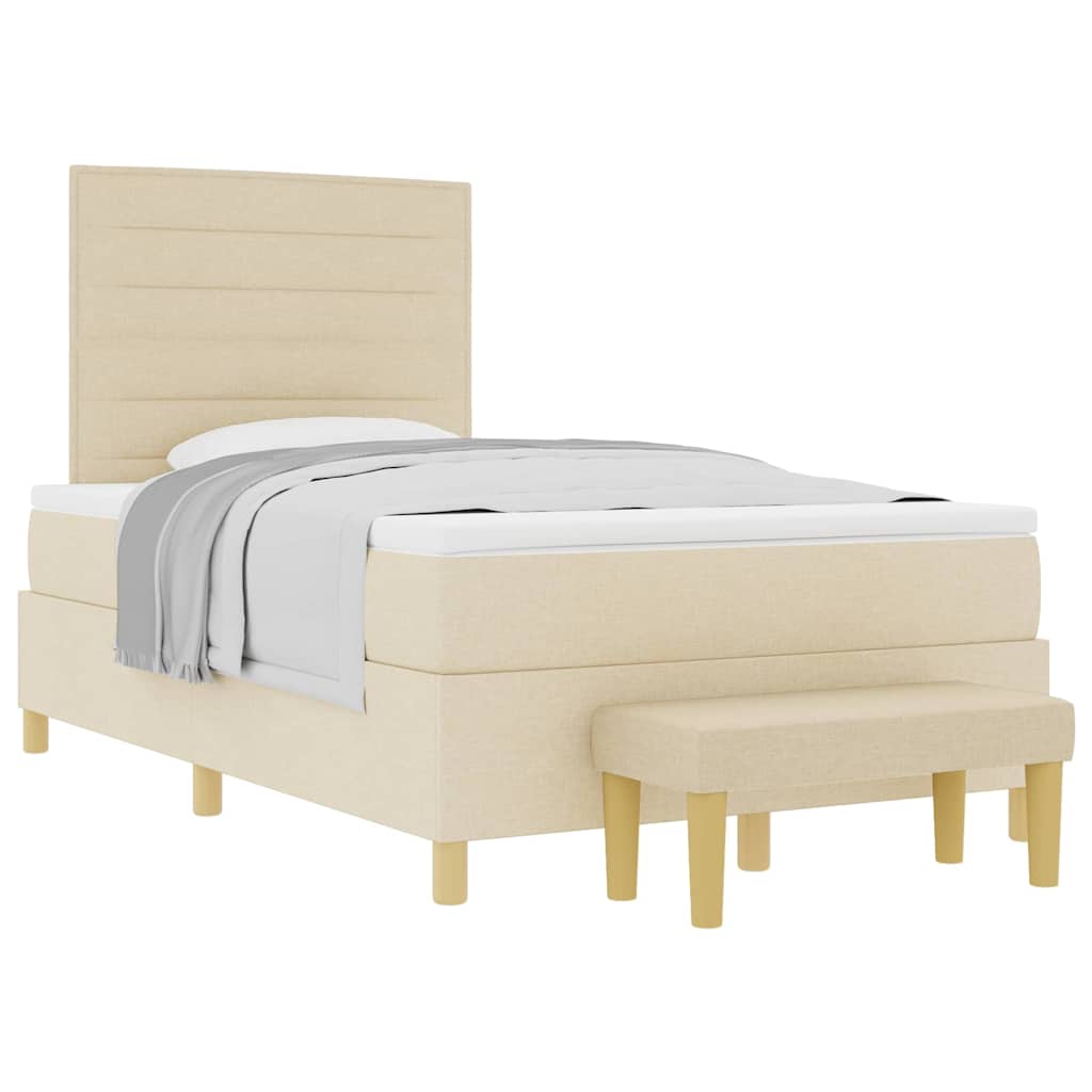 Boxspring Bed Met Matras Met Hoofdeinde Stof Crème 120 x 190 cm Lijnen ontwerp