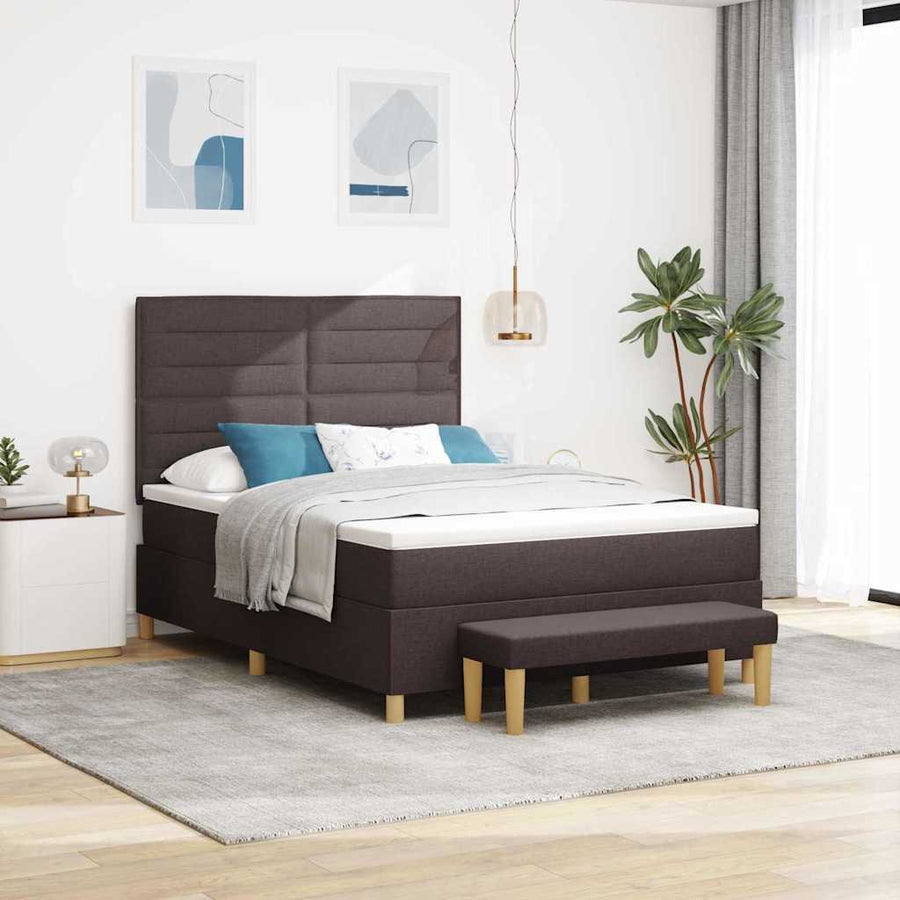 Boxspring bed met hoofdeinde Donkerbruin 190 x 140 cm Stof