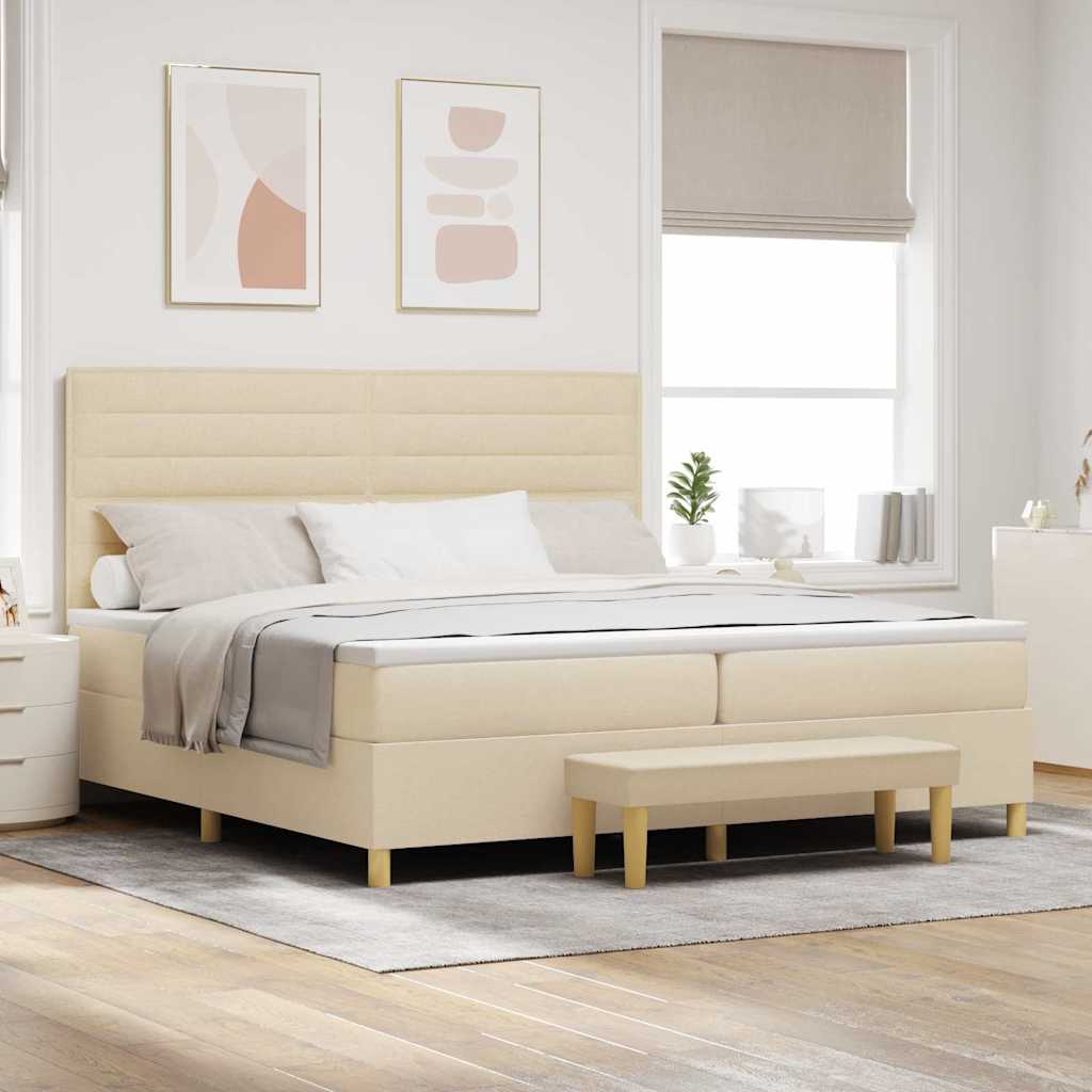 Boxspring bed met matras met hoofdeinde Crème 200 x 200 cm Stof