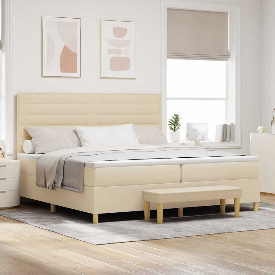 Boxspring bed met matras met hoofdeinde Crème 200 x 200 cm Stof