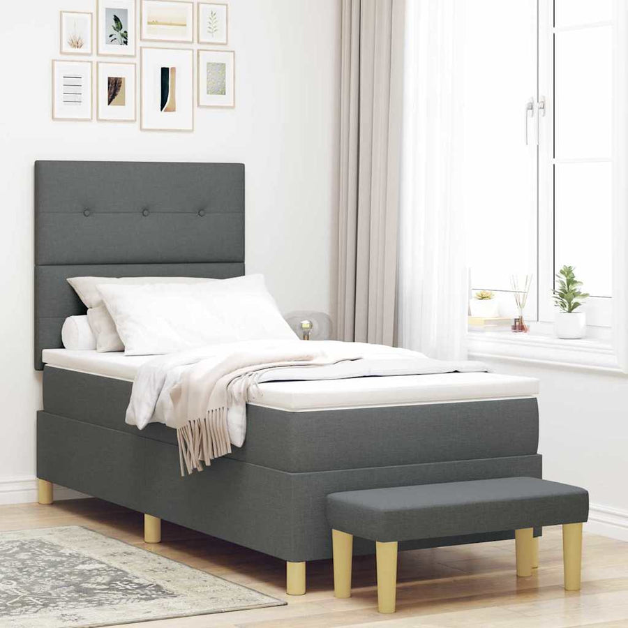 Boxspring bed met kussen Donkergrijs 200 x 90 cm Stof