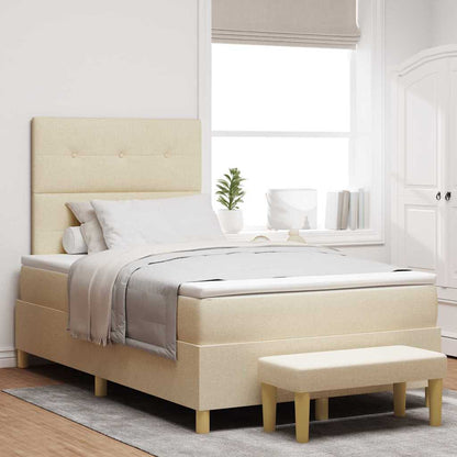 Boxspring Bed Met Matras Met Hoofdeinde Stof Crème 120 x 190 cm Knopgecontracteerd
