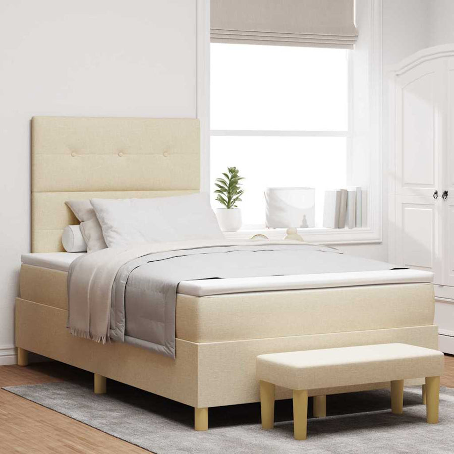 Boxspring Bed Met Matras Met Hoofdeinde Stof Crème 120 x 190 cm Knopgecontracteerd