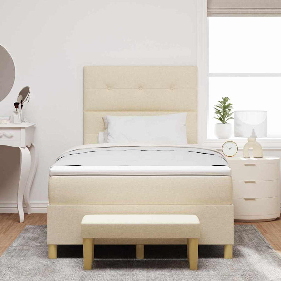 Boxspring Bed Met Matras Met Hoofdeinde Stof Crème 120 x 190 cm Knopgecontracteerd