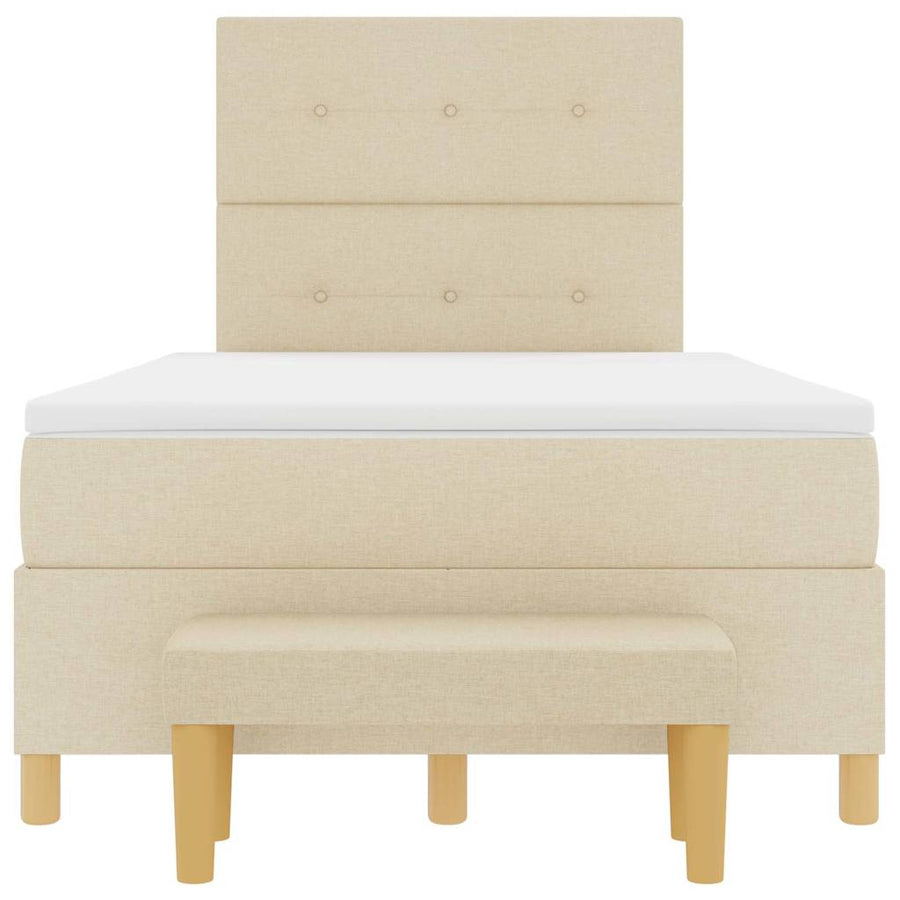 Boxspring Bed Met Matras Met Hoofdeinde Stof Crème 120 x 190 cm Knopgecontracteerd