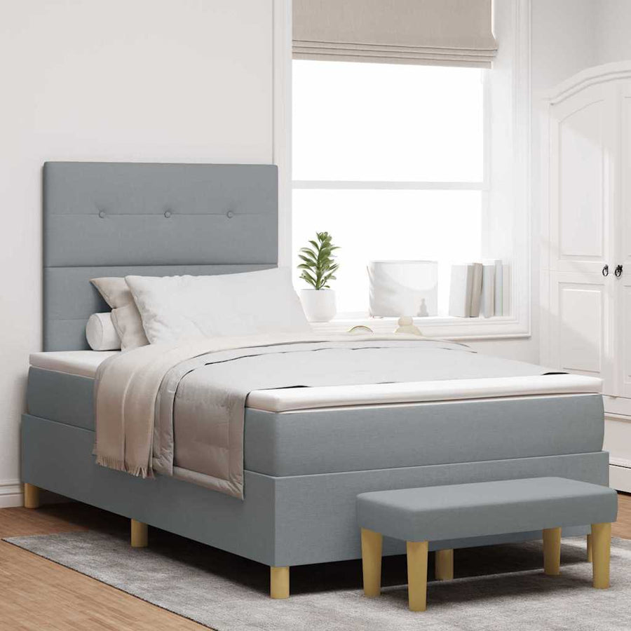 Boxspring bed met hoofdeinde Lichtgrijs 120 x 200 cm Stof