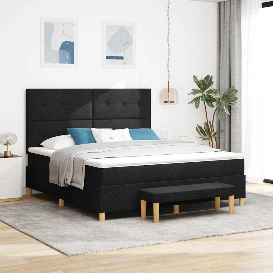 Boxspring bed met matras met hoofdeinde Zwart 180 x 200 cm Stof