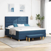 Boxspring bed 200x180 cm blauw met hoofdbord en bankje