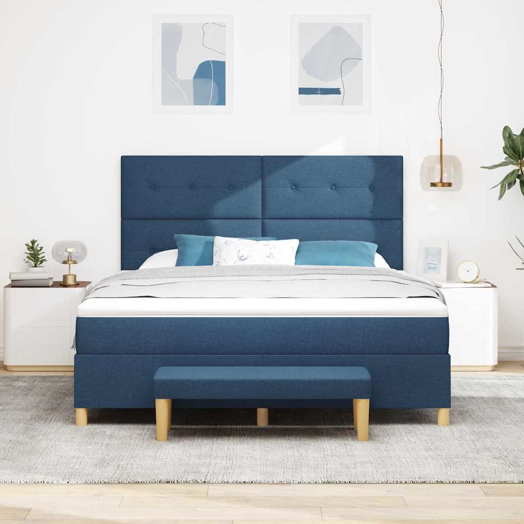 Boxspring bed met kussen met hoofdeinde Blauw 200 x 180 cm Stof