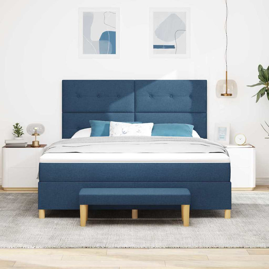 Boxspring bed met kussen met hoofdeinde Blauw 200 x 180 cm Stof