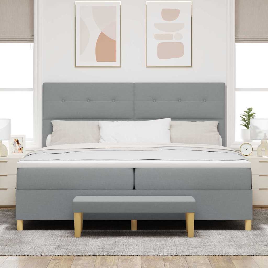 Boxspring bed met hoofdeinde Lichtgrijs 200 x 200 cm Stof