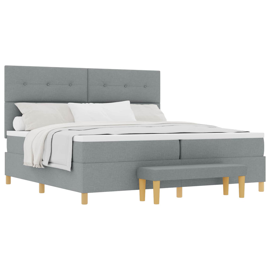 Boxspring bed met hoofdeinde Lichtgrijs 200 x 200 cm Stof