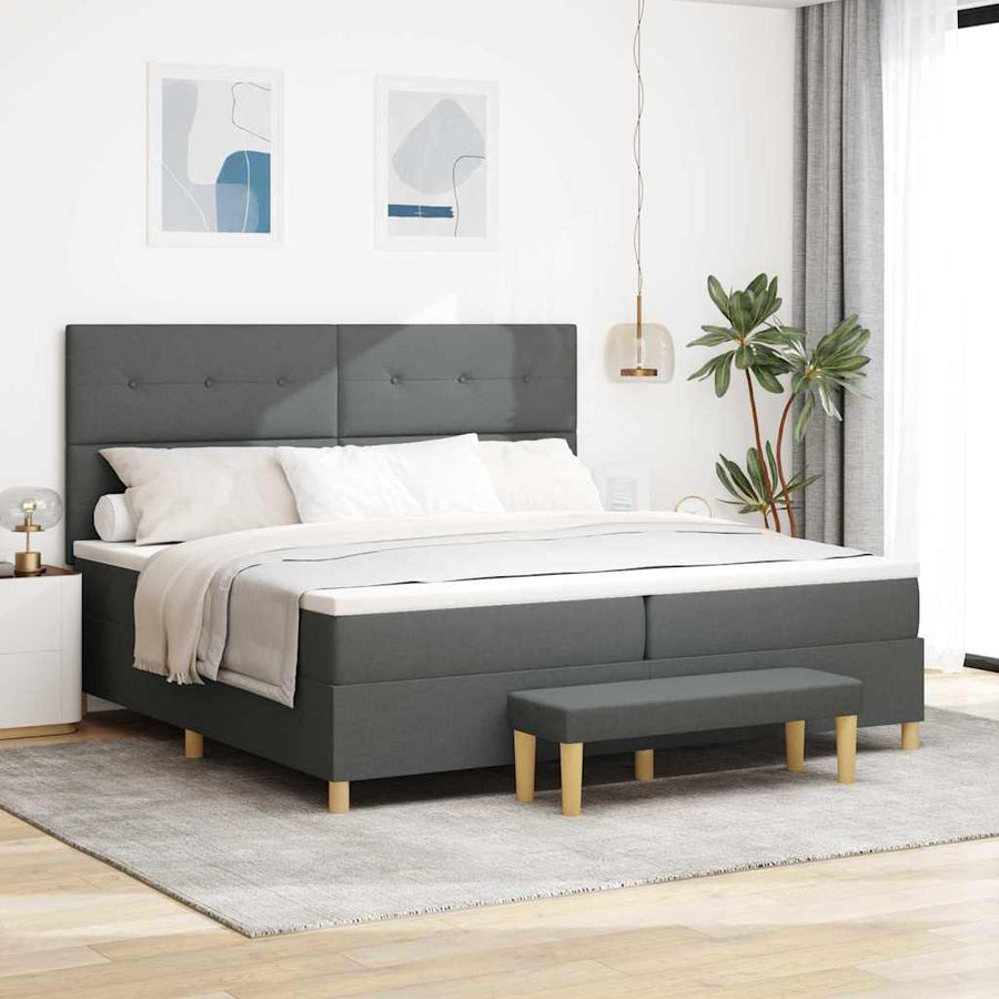 Boxspring bed met hoofdeinde Donkergrijs 200 x 200 cm Stof